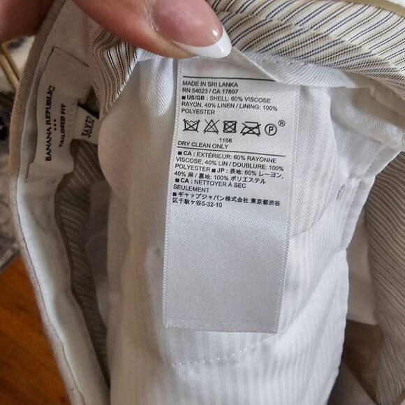 Banana Republic Herringbone Linen Suit Pants Natural Beige 36x3 - Picture 9 of 10